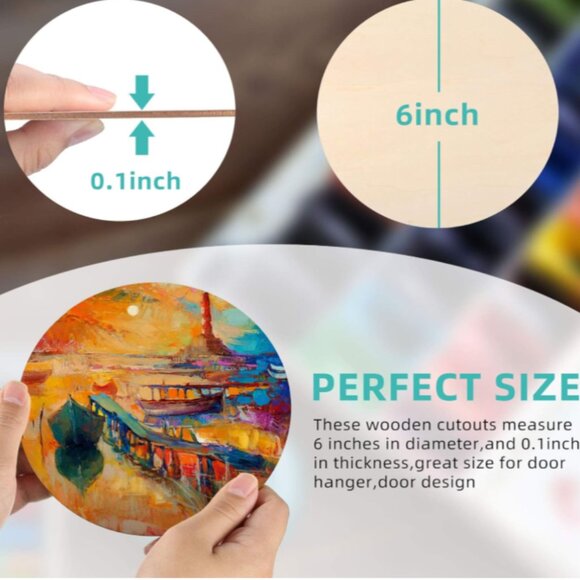 6 Pieces Round Wood Circles Unfinished Wood Slices Cutout for Crafts - Picture 2 of 3